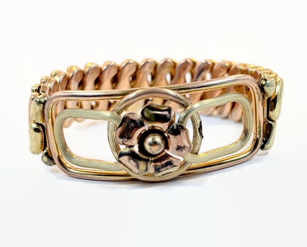 Vintage Sweetheart Expansion Bracelet, Yellow Gold, Rose Gold, RARE, Flower